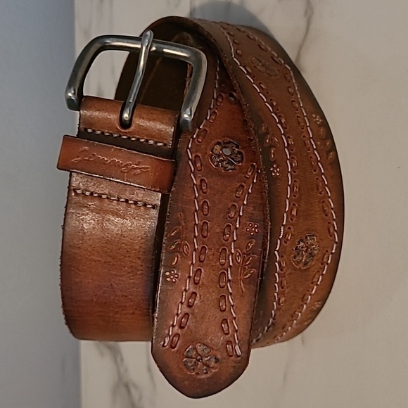 Jimmy Z Brown Leather Floral Tooled Embossed Belt Wmns L Rustic Western Boho - Picture 2 of 9